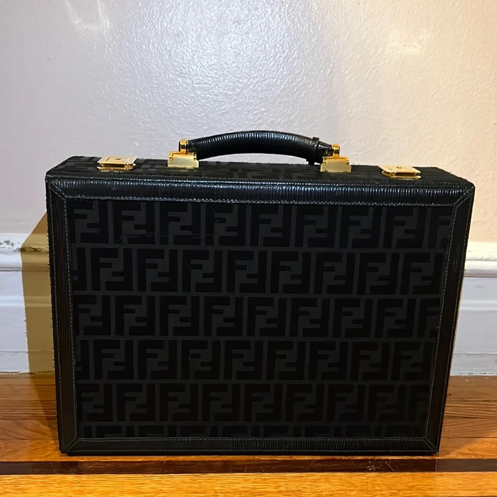 SALE!! Fendi unisex FF jacquard logo monogram jewlery trunk briefcase bag